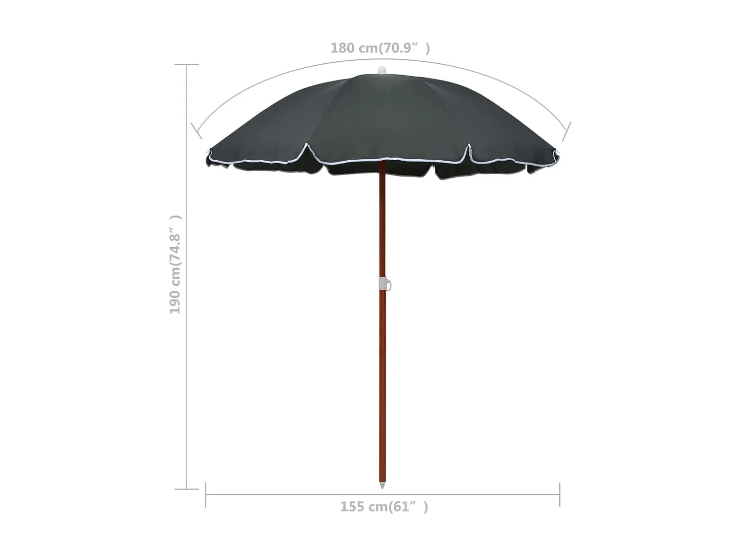 Parasol avec mât en acier 180cm Anthracite