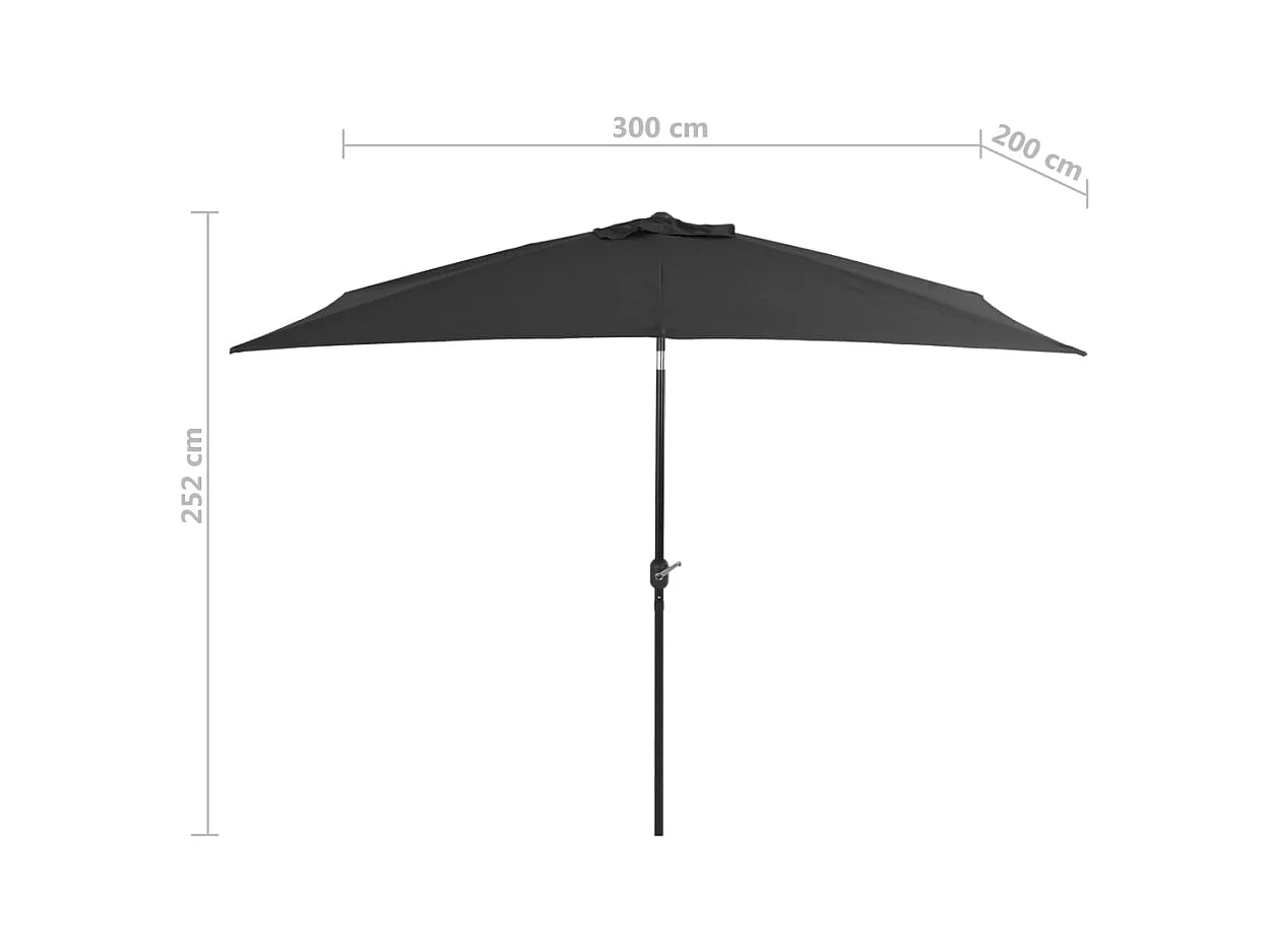 Parasol avec mât en métal 300x200 Anthracite