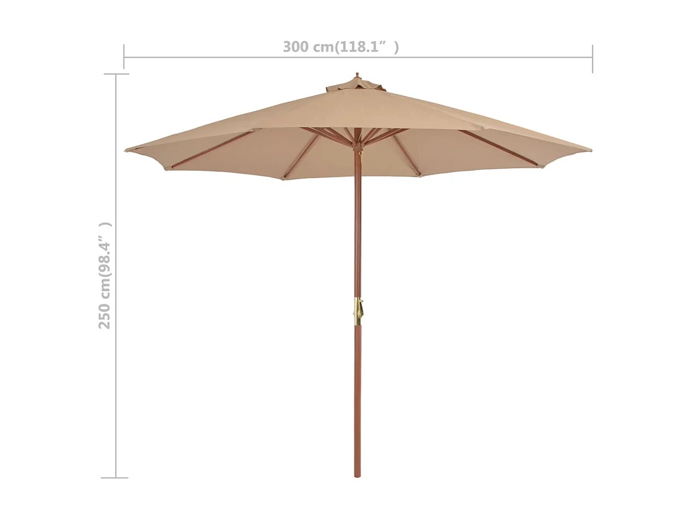 Parasol d'extérieur avec mât en bois 300cm Taupe