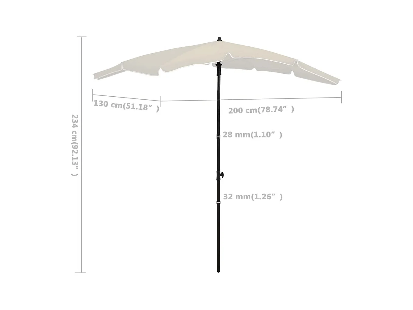Parasol de jardin avec mât 200x130 Sable