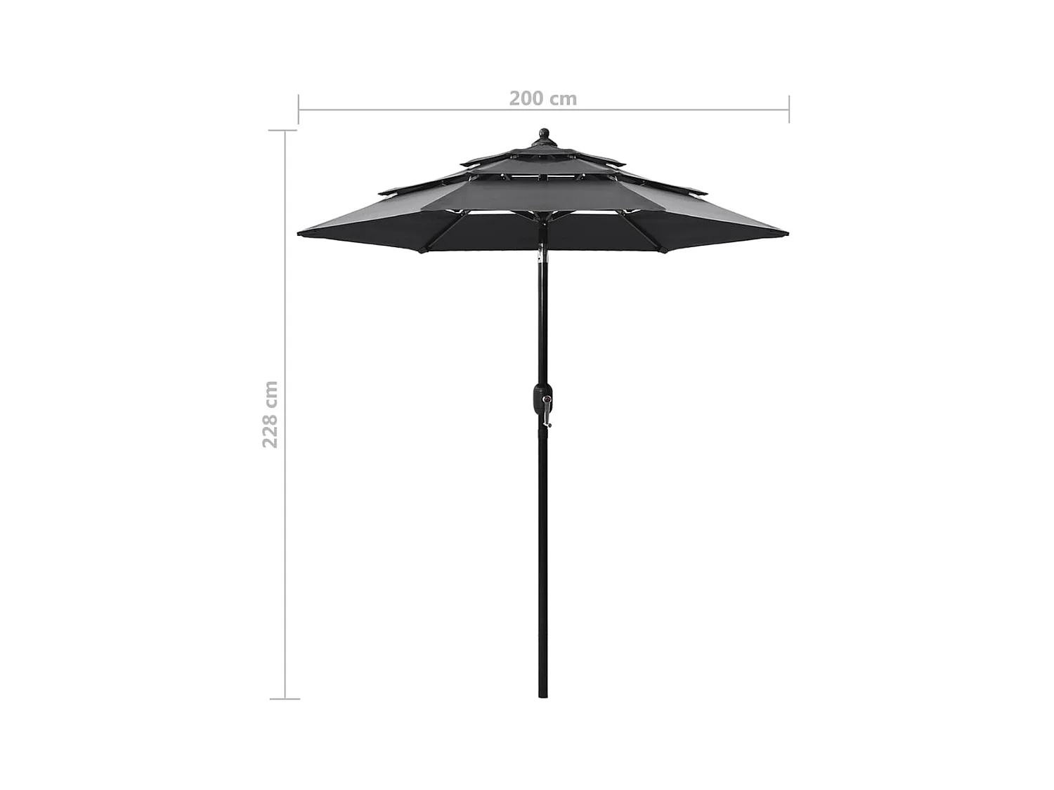 Parasol à 3 niveaux avec mât en aluminium Anthracite 2 m