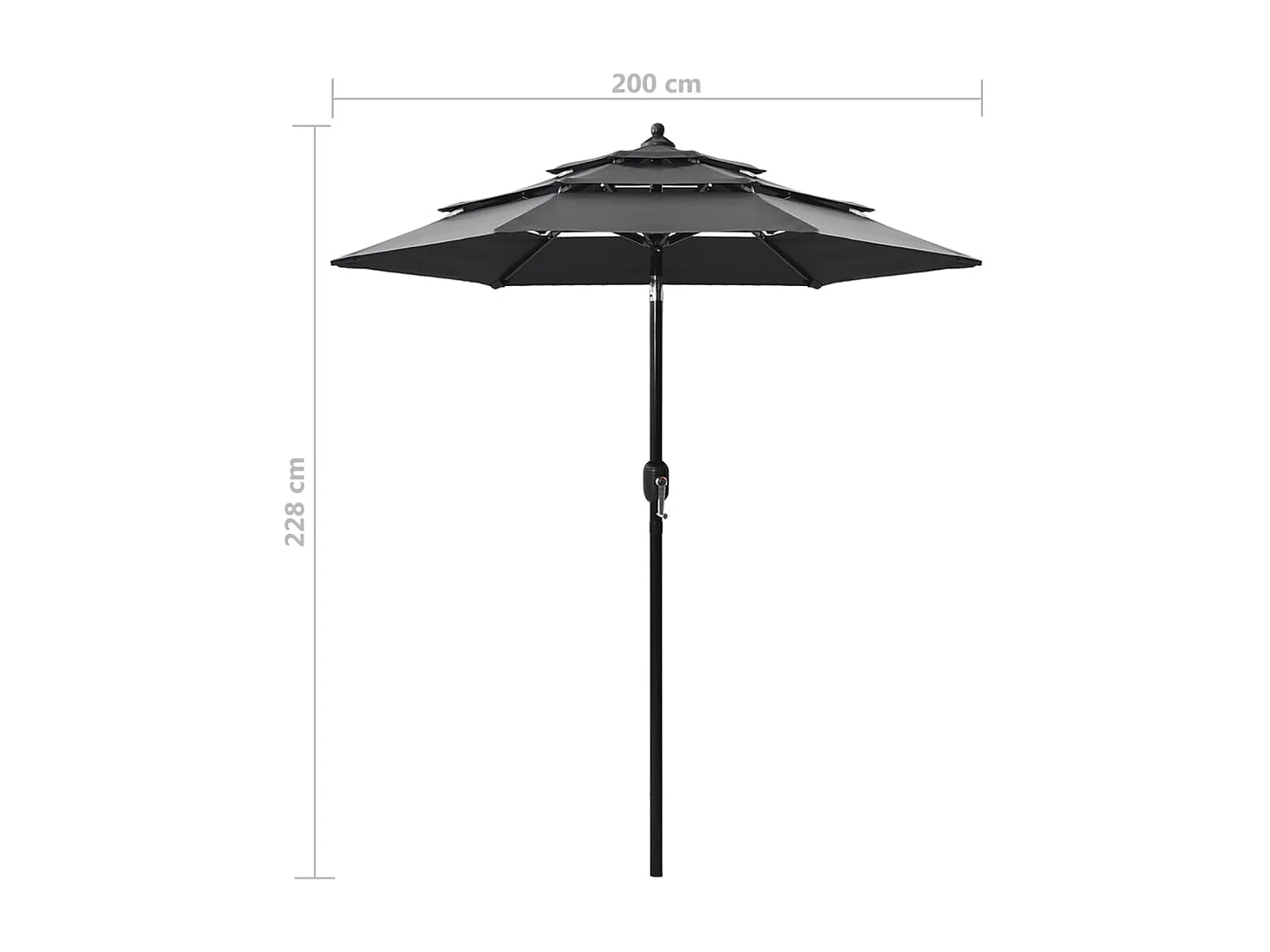 Parasol à 3 niveaux avec mât en aluminium Anthracite 2 m
