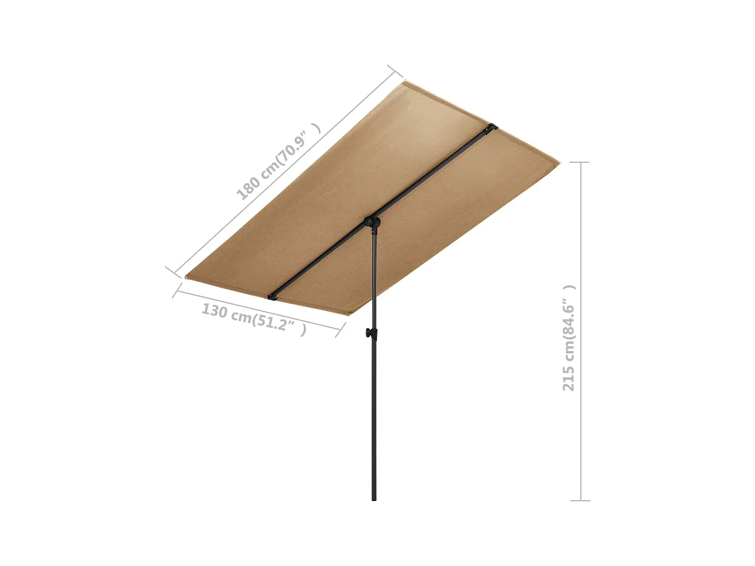 Parasol d'extérieur avec mât en aluminium 180x130 Taupe