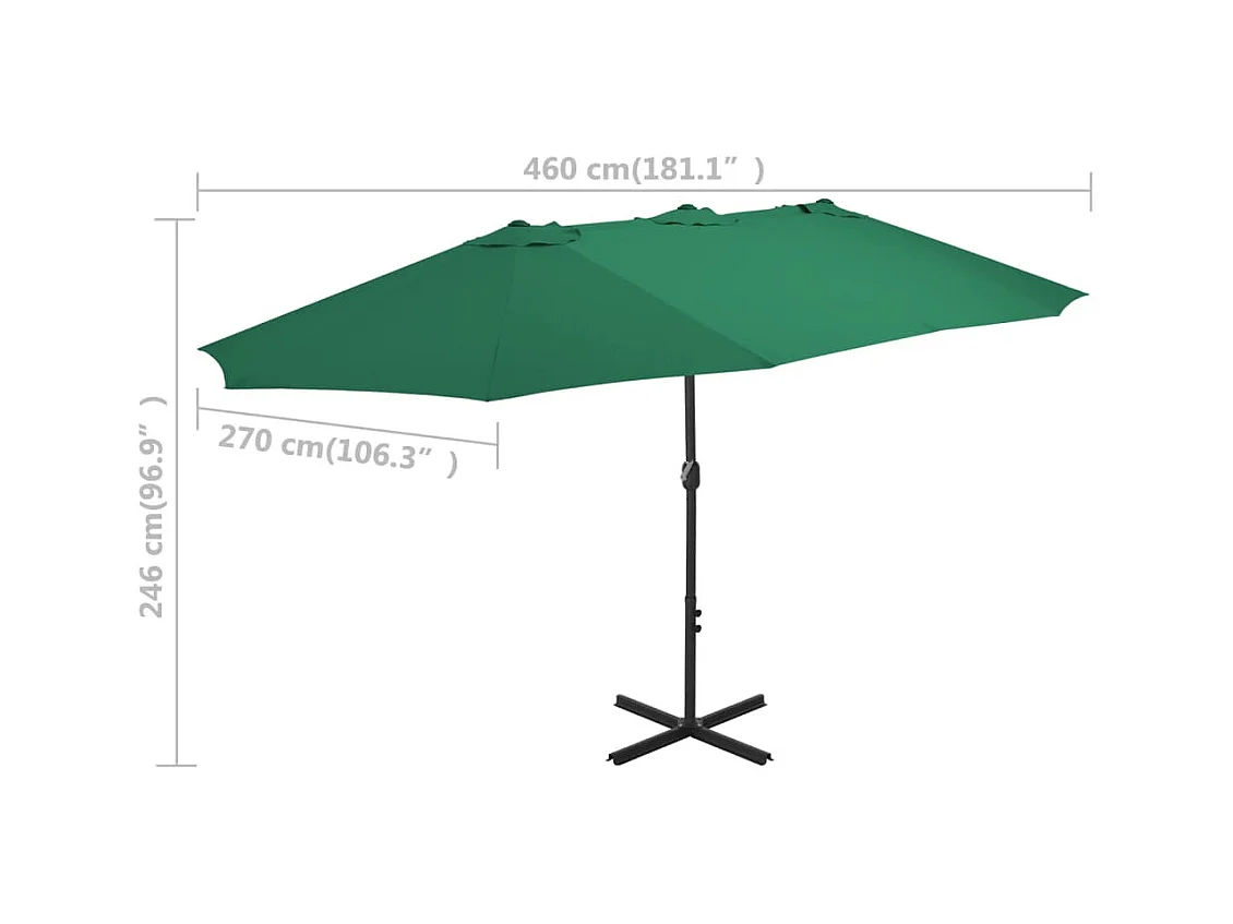 Parasol d'extérieur et mât en aluminium 460x270 Vert