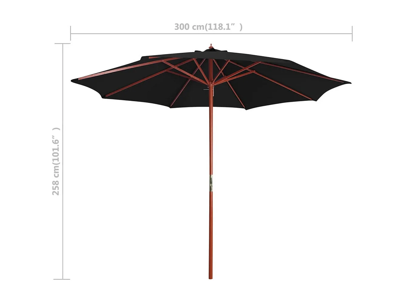 Parasol avec mât en bois 300x258 Noir