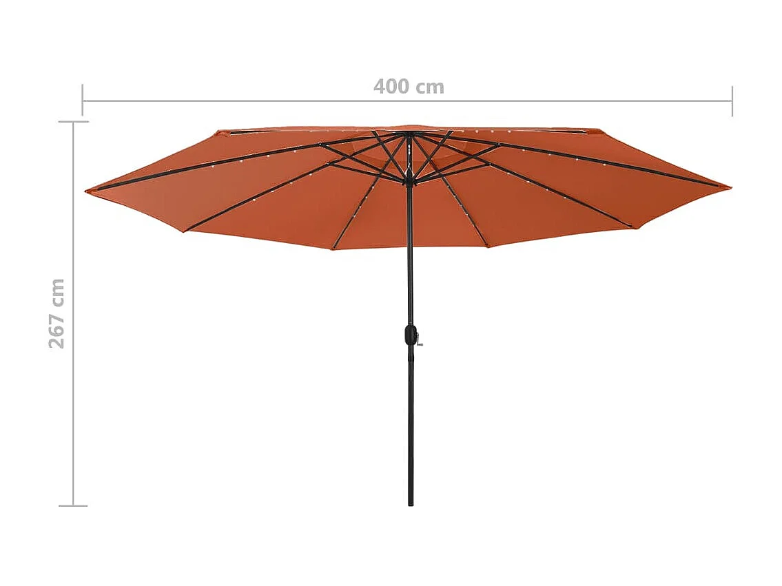 Parasol d'extérieur avec LED et mât en métal 400cm Terre cuite