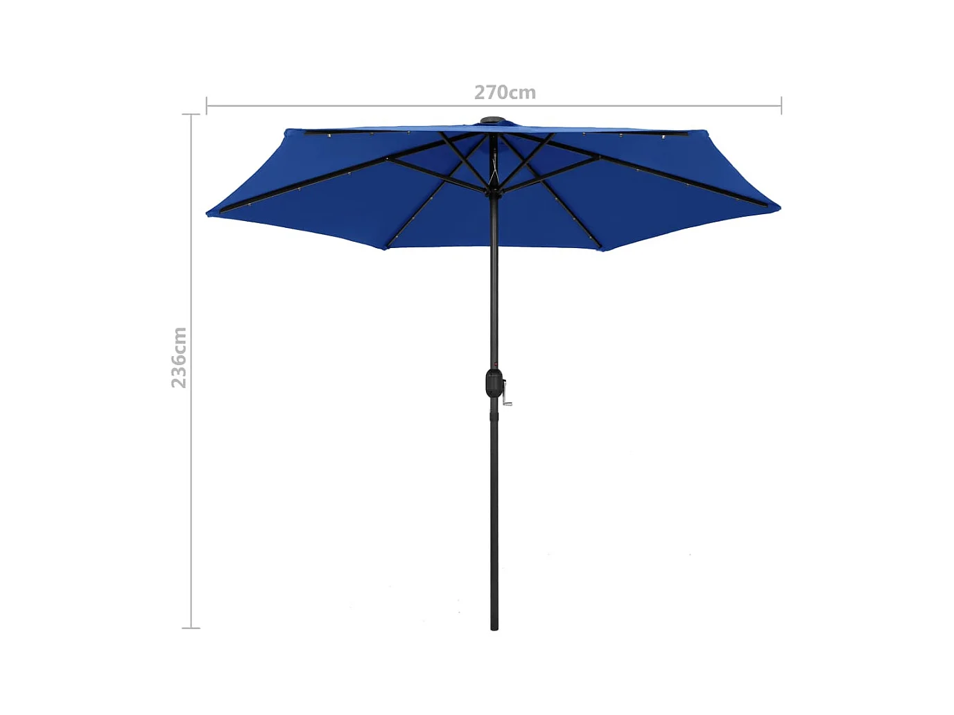 Parasol avec LED et mât en aluminium 270cm Bleu azuré