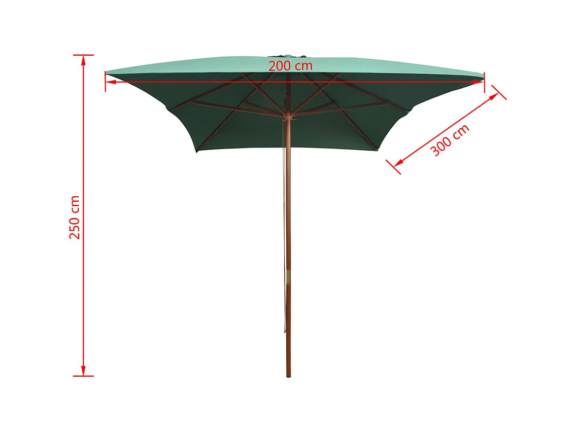 Parasol avec poteau en bois 200x300 Vert