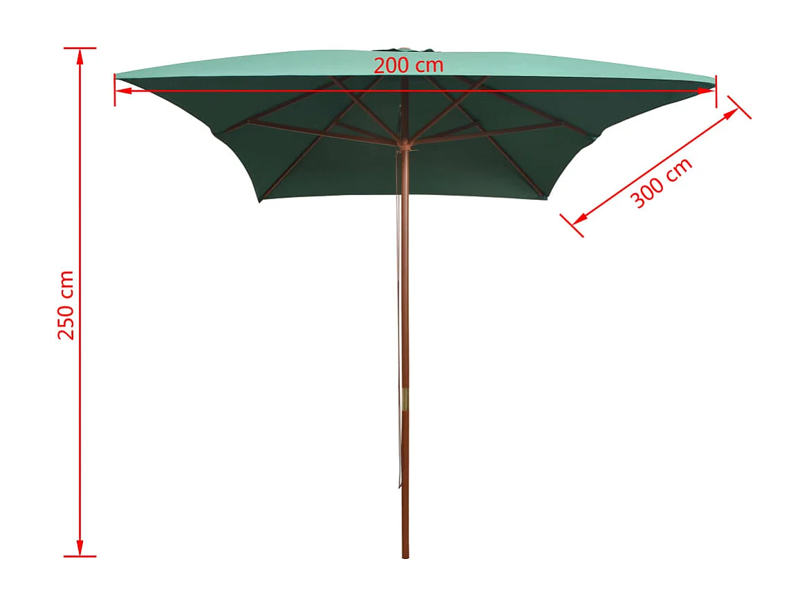 Parasol avec poteau en bois 200x300 Vert