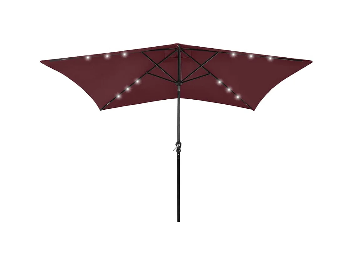 Parasol avec LED et mât en acier Rouge bordeaux 2x3 m