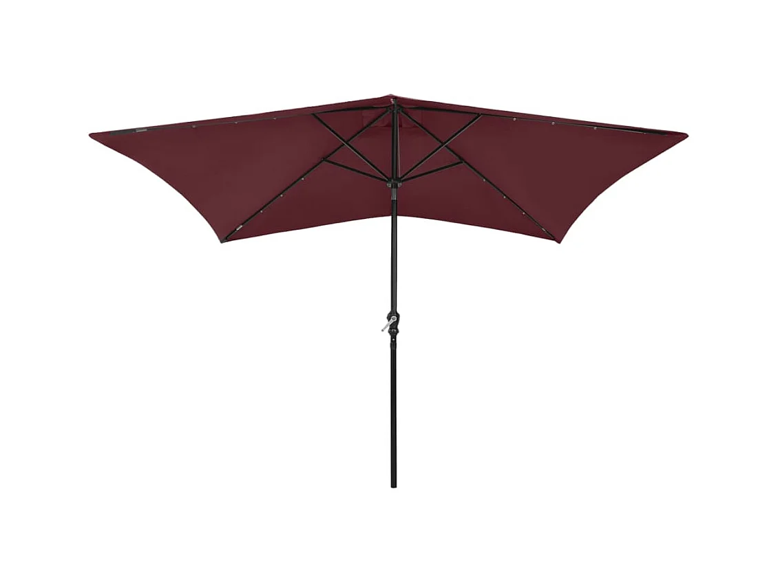 Parasol avec LED et mât en acier Rouge bordeaux 2x3 m