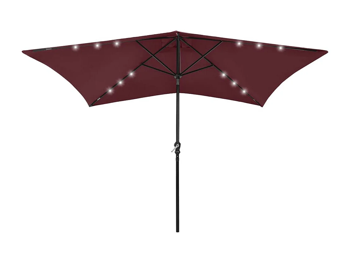 Parasol avec LED et mât en acier Rouge bordeaux 2x3 m