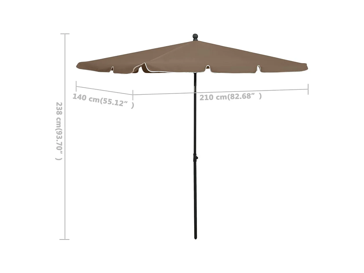 Parasol de jardin avec mât 210x140 Taupe
