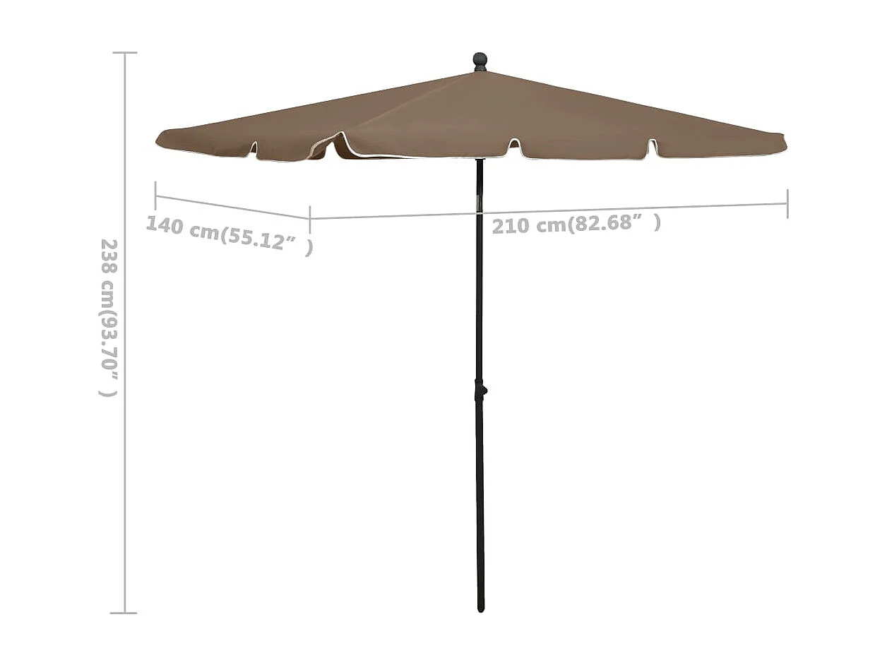 Parasol de jardin avec mât 210x140 Taupe
