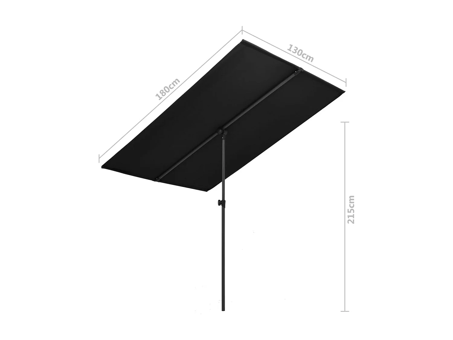 Parasol d'extérieur avec mât en aluminium 180x130 Noir
