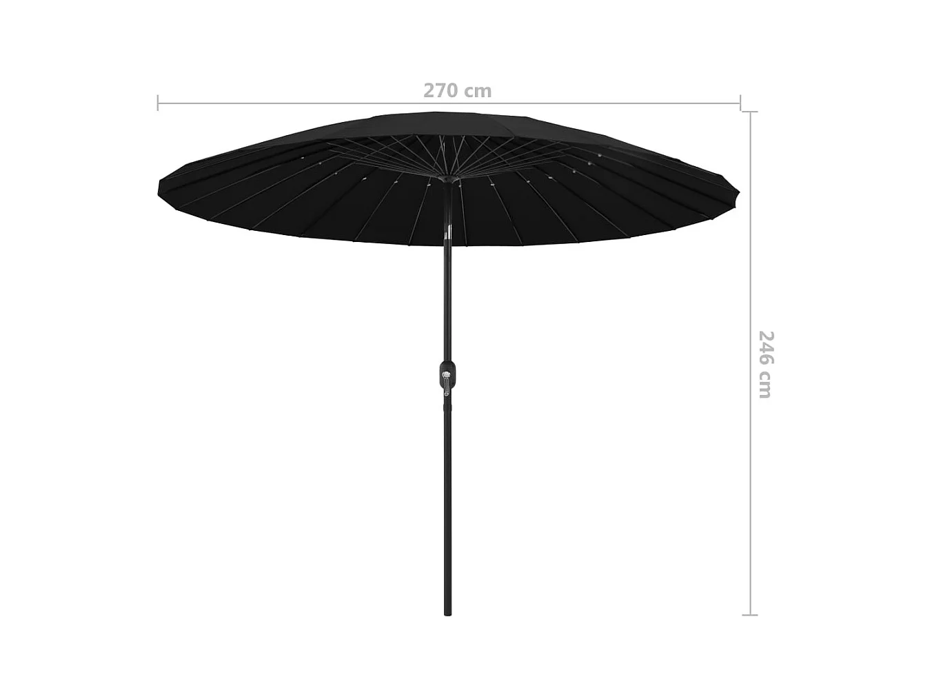 Parasol d'extérieur avec mât en aluminium 270cm Noir