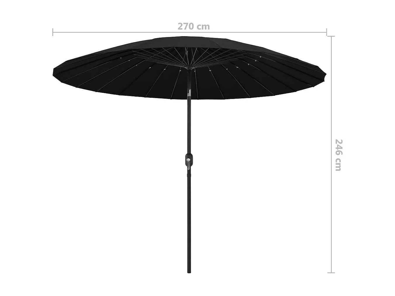 Parasol d'extérieur avec mât en aluminium 270cm Noir
