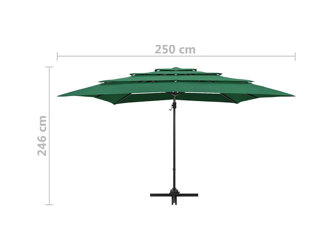 Parasol à 4 niveaux avec mât en aluminium Vert 250x250