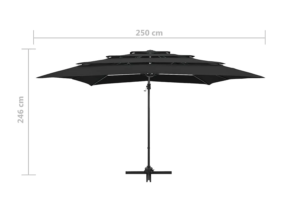 Parasol à 4 niveaux avec mât en aluminium Noir 250x250