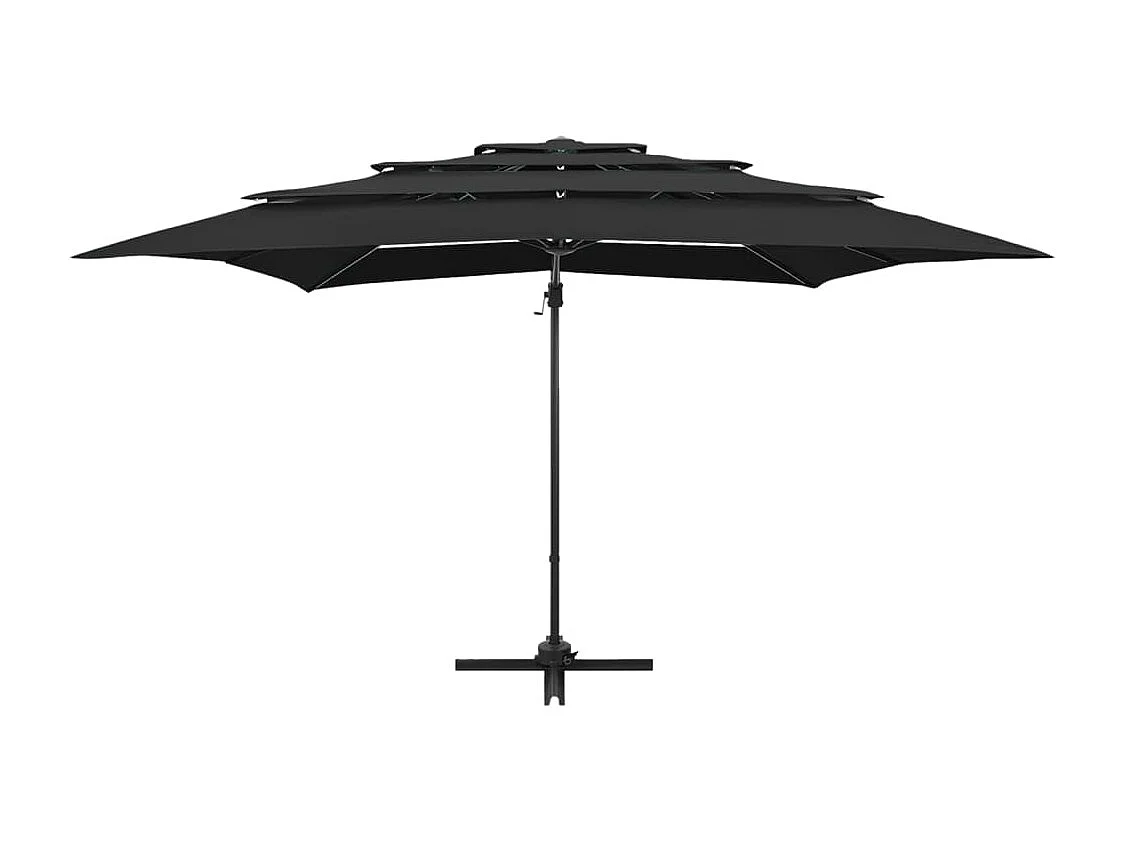 Parasol à 4 niveaux avec mât en aluminium Noir 250x250