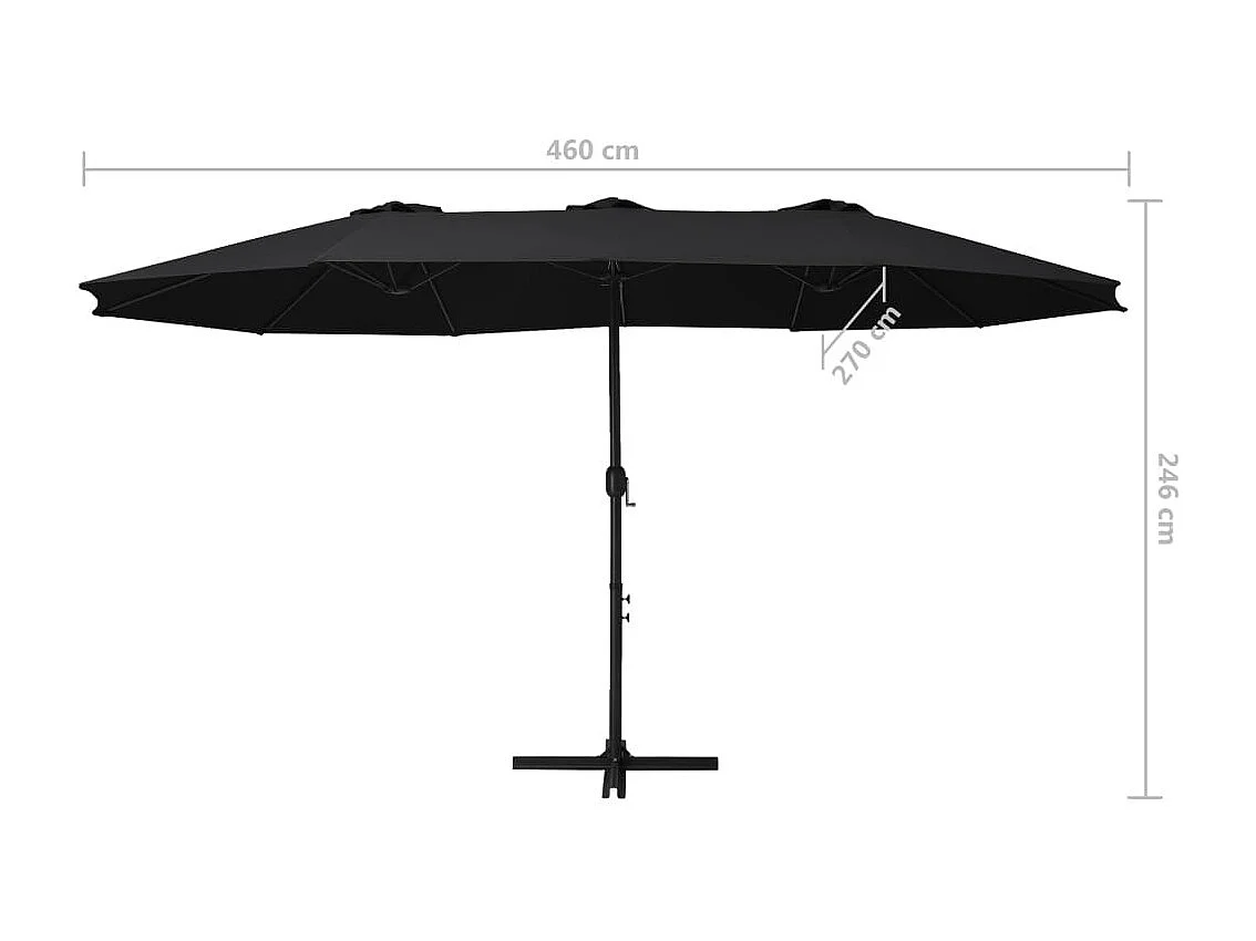 Parasol d'extérieur et poteau en aluminium 460x270 Noir