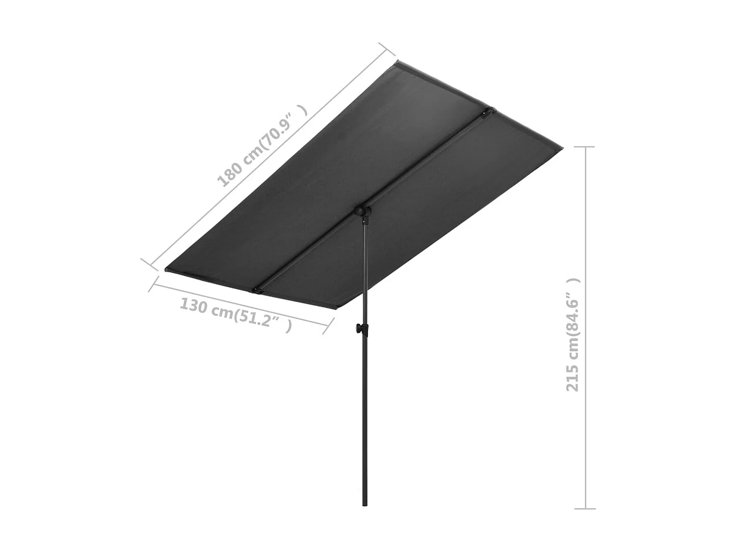 Parasol d'extérieur avec mât en aluminium 180x130 Anthracite