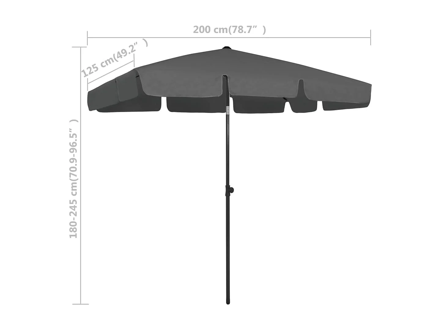Parasol de plage Anthracite 200x125