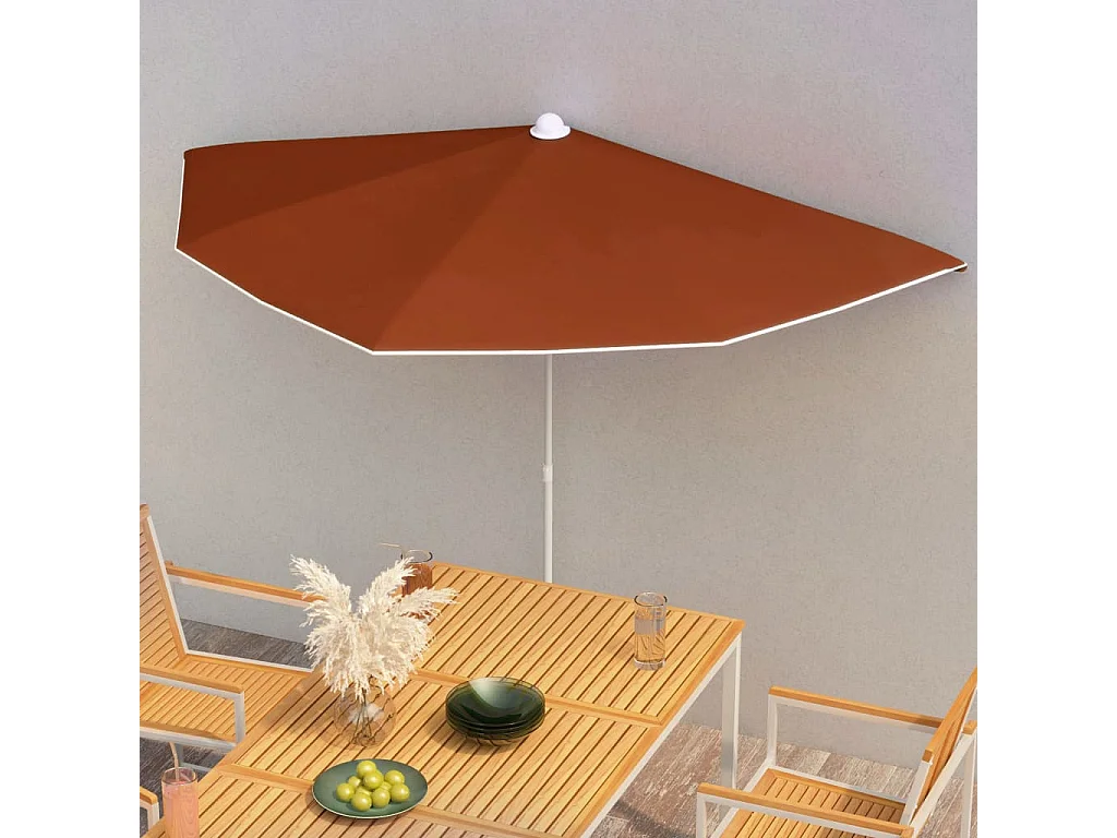 Demi-parasol de jardin avec mât 180x90 Terre cuite