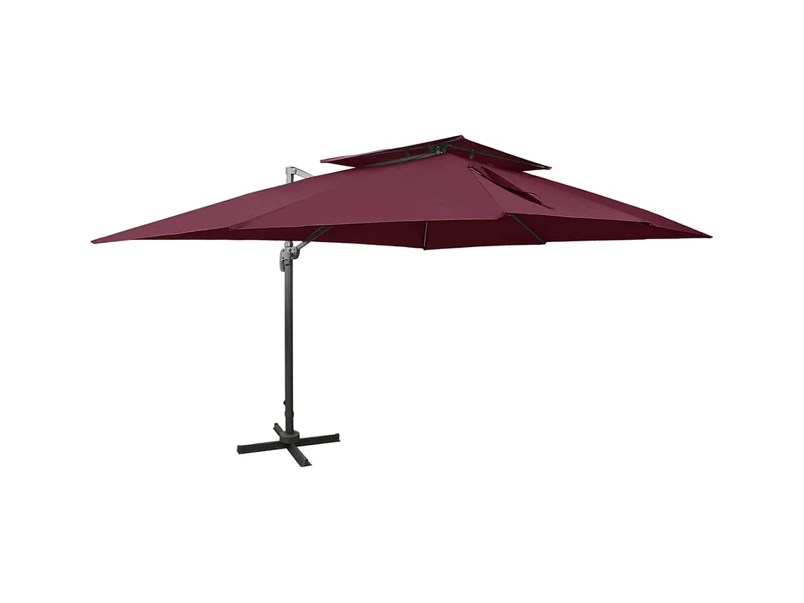Parasol déporté à double toit Rouge bordeaux 400x300