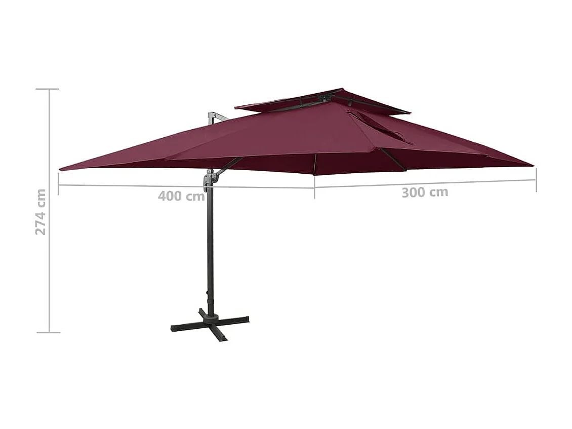 Parasol déporté à double toit Rouge bordeaux 400x300