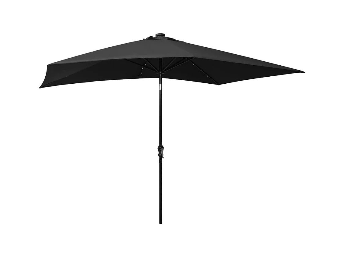 Parasol avec LED et mât en acier Noir 2x3 m