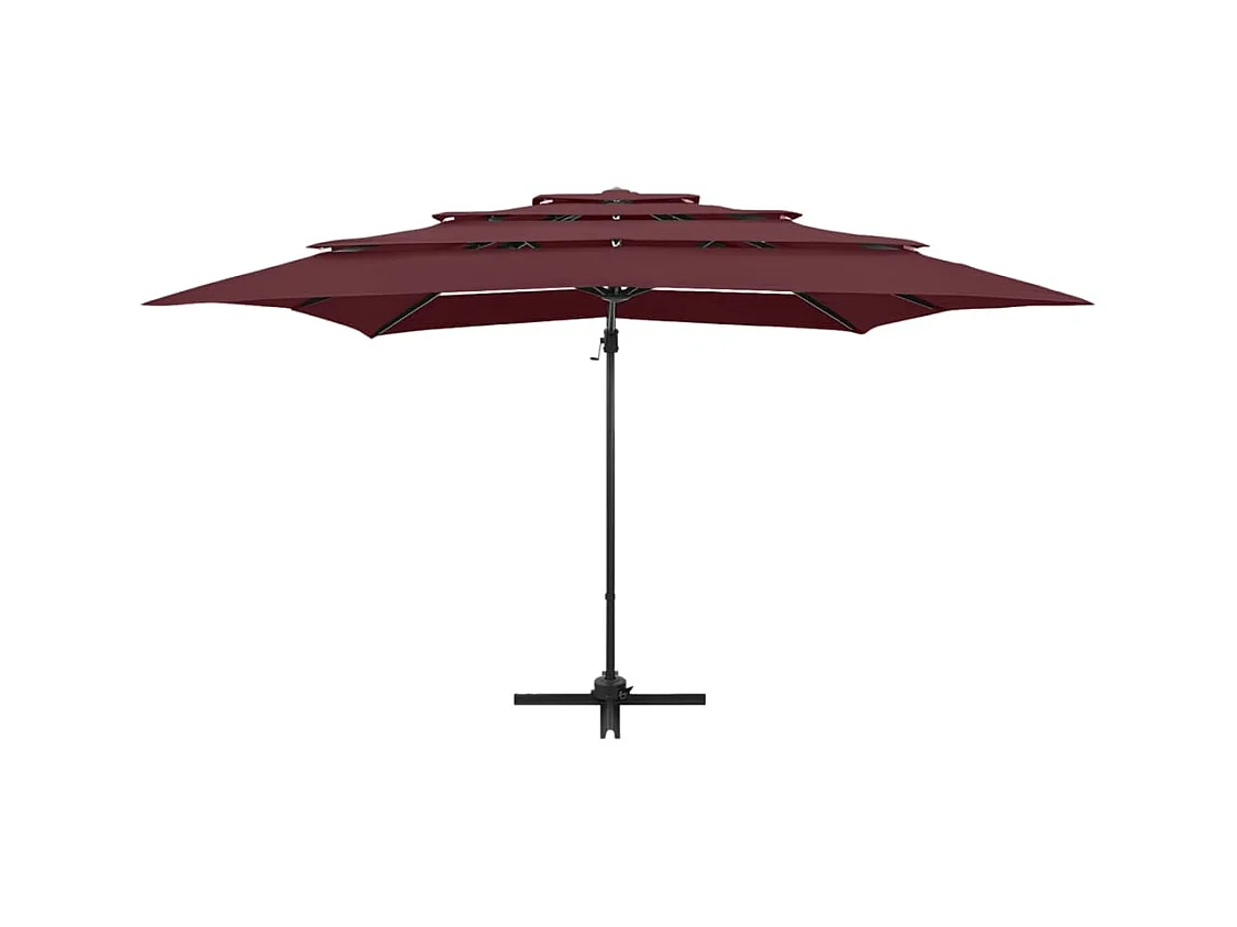 Parasol à 4 niveaux avec mât en aluminium Bordeaux 250x250