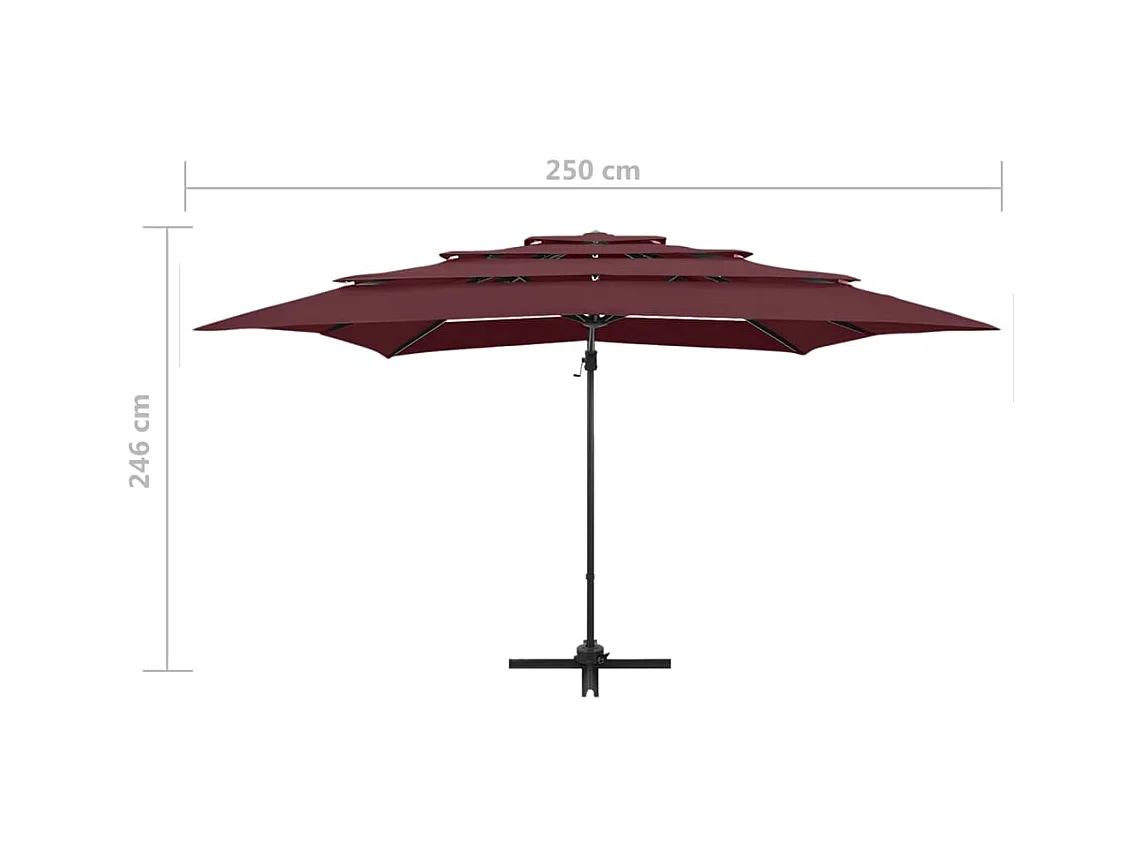 Parasol à 4 niveaux avec mât en aluminium Bordeaux 250x250
