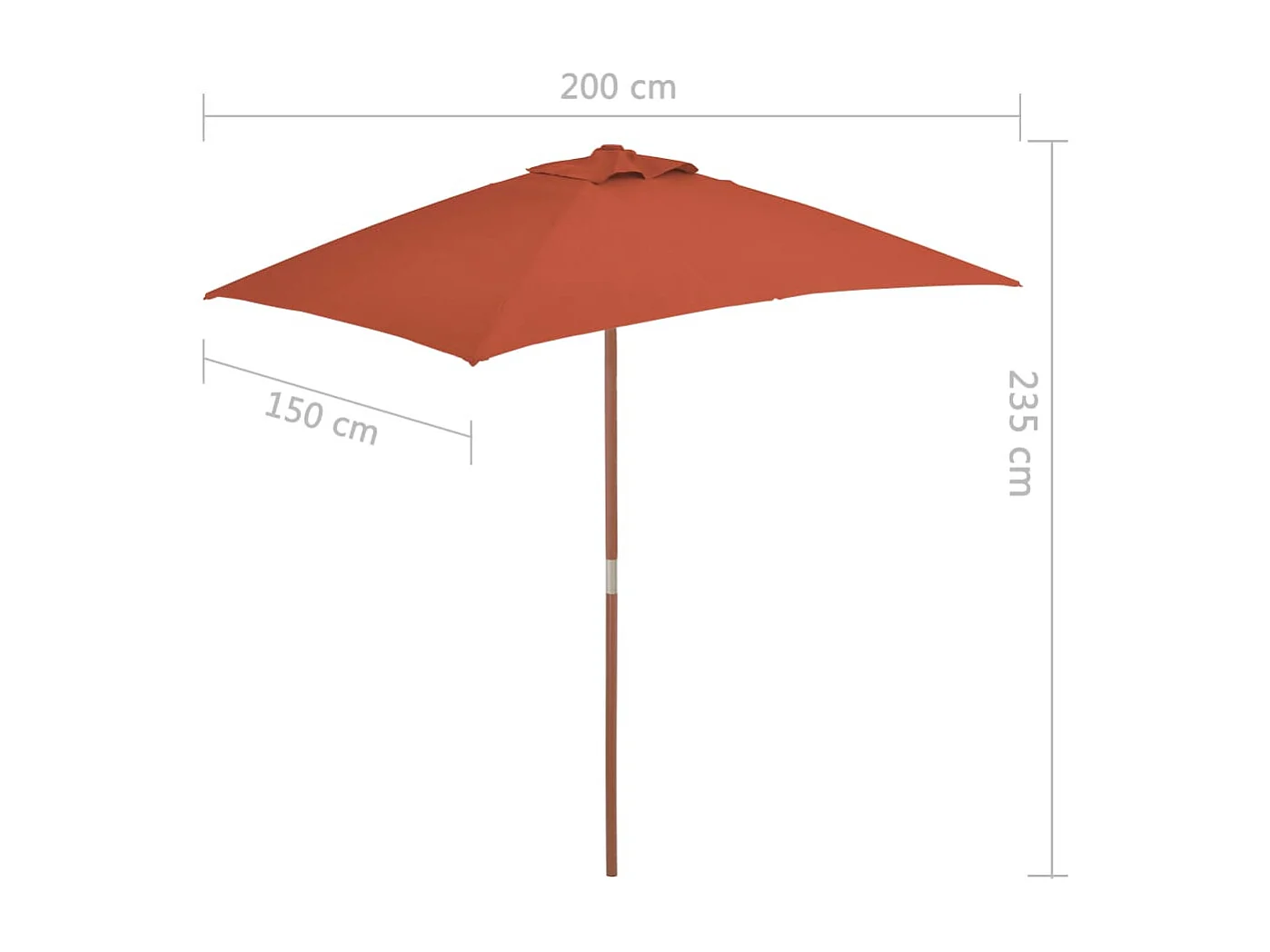 Parasol d'extérieur avec mât en bois 150x200 Terre cuite