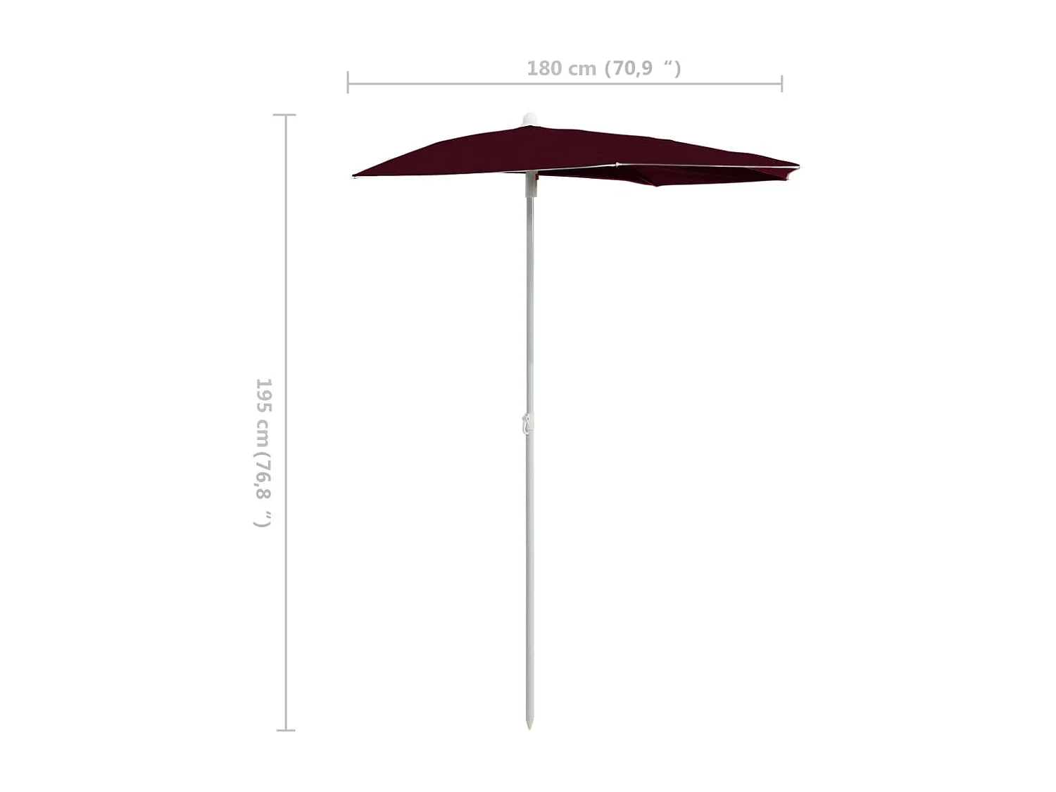 Demi-parasol de jardin avec mât 180x90 Rouge bordeaux