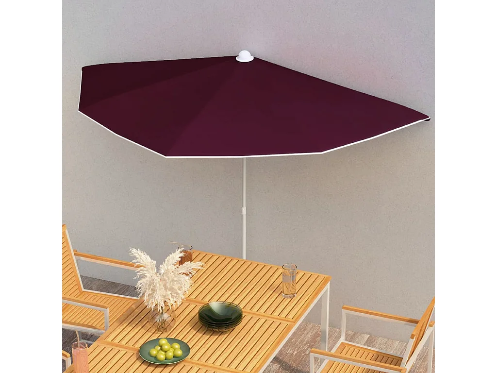 Demi-parasol de jardin avec mât 180x90 Rouge bordeaux