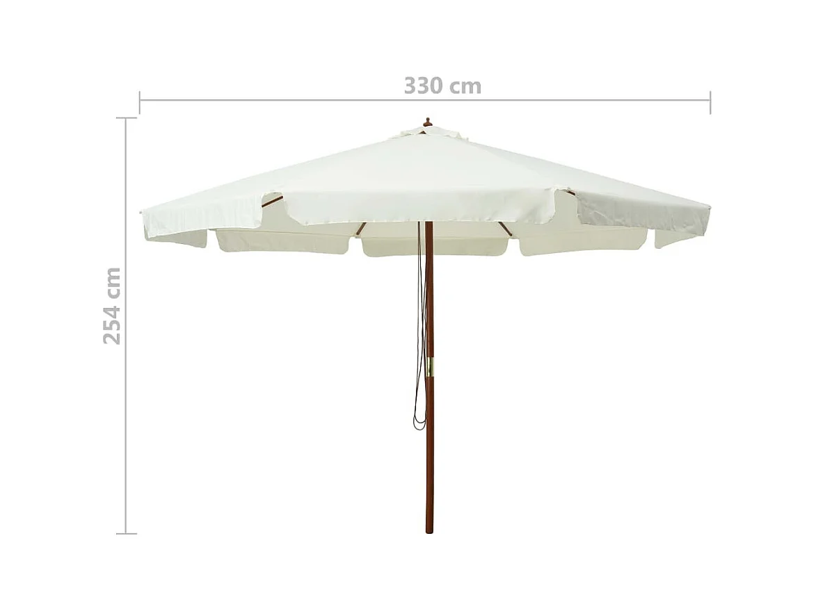 Parasol avec mât en bois 330cm Blanc sable