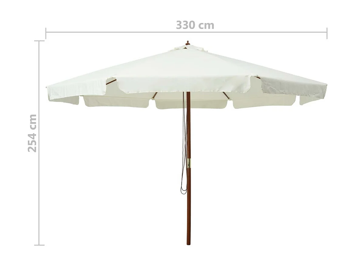 Parasol avec mât en bois 330cm Blanc sable