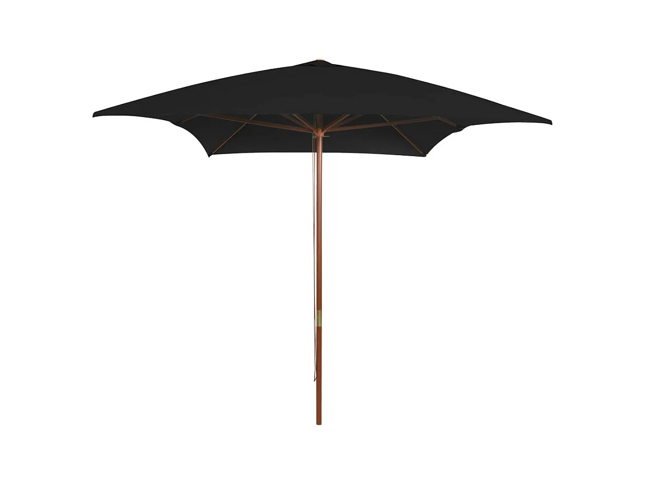 Parasol d'extérieur avec mât en bois Noir 200x300