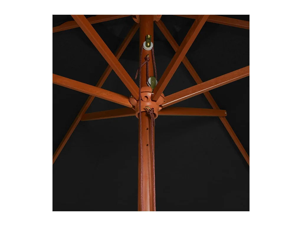 Parasol d'extérieur avec mât en bois Noir 200x300