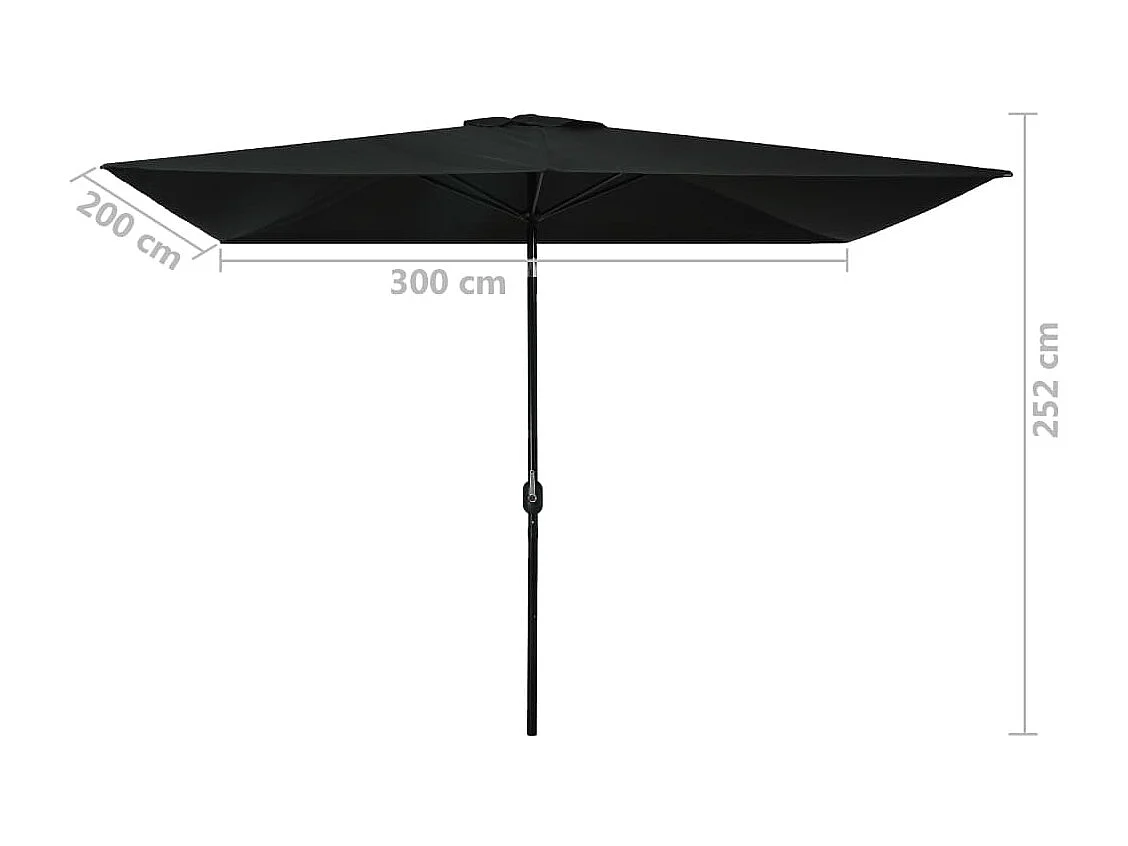 Parasol avec mât en métal 300x200 Noir