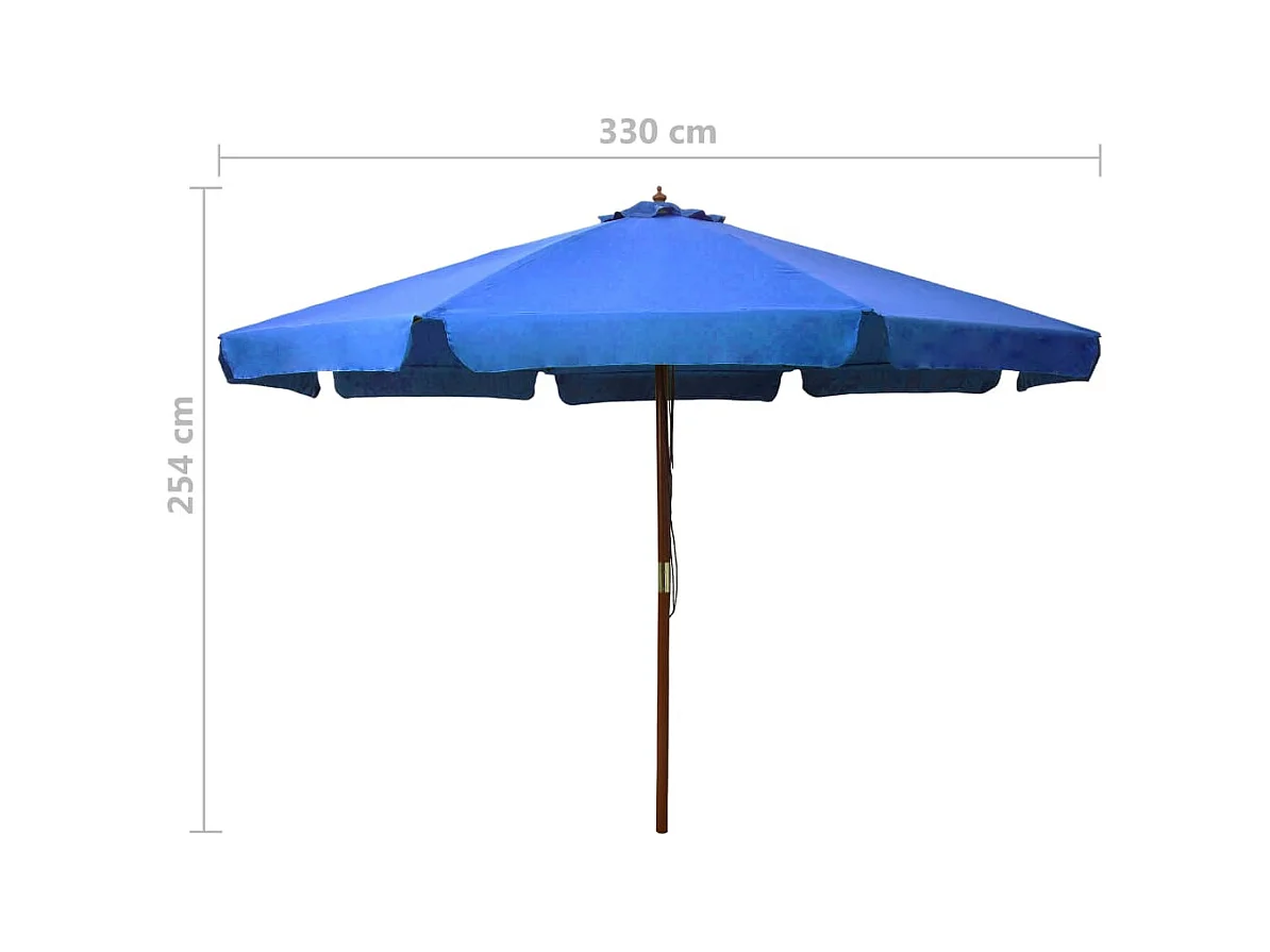 Parasol avec mât en bois 330cm Bleu azuré