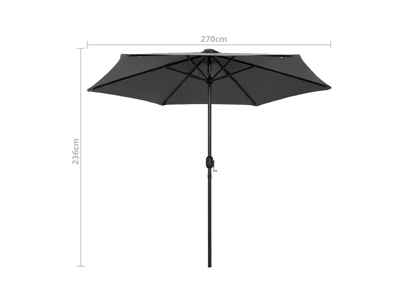 Parasol avec LED et mât en aluminium 270cm Anthracite