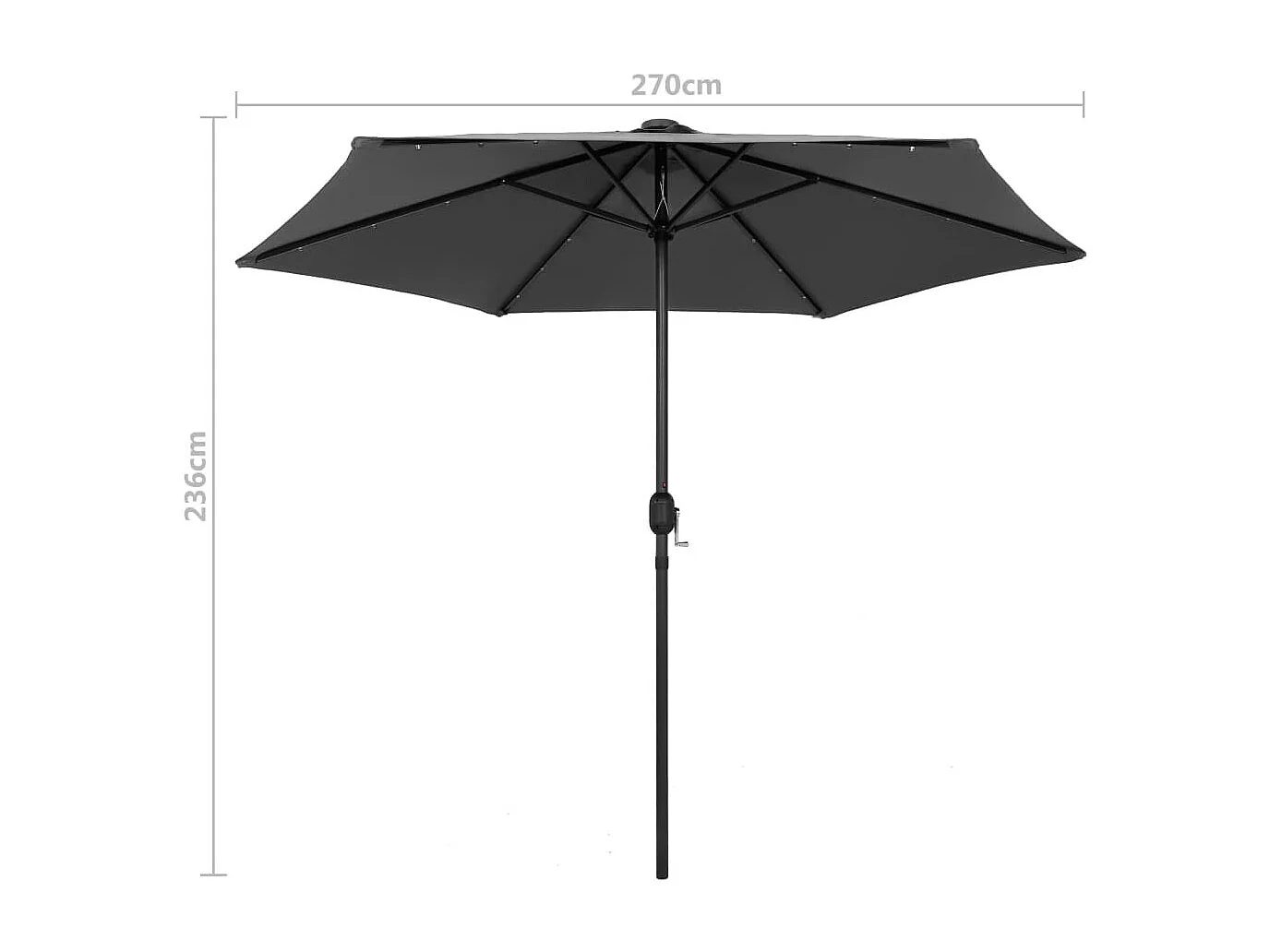 Parasol avec LED et mât en aluminium 270cm Anthracite