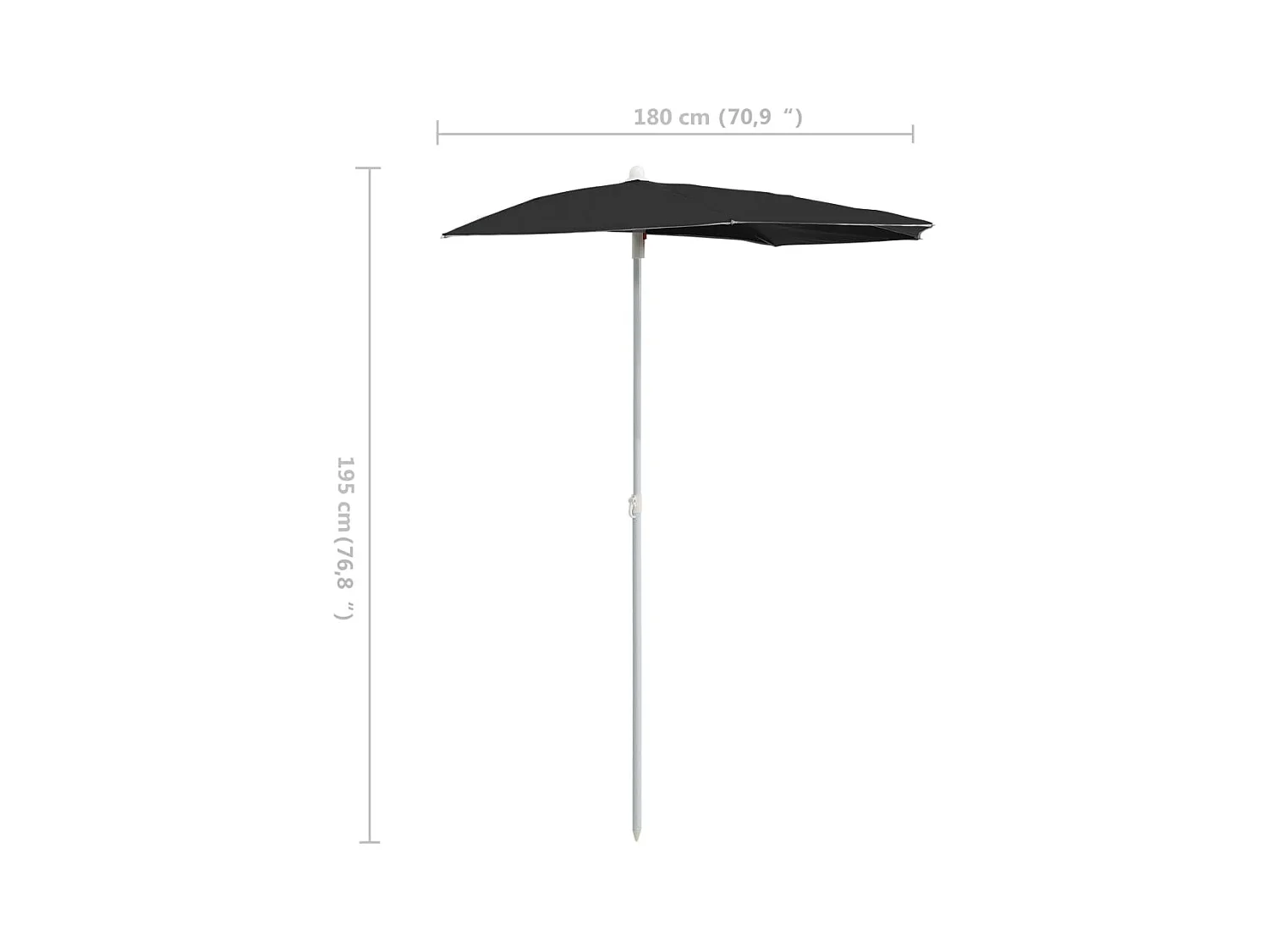 Demi-parasol de jardin avec mât 180x90 Noir