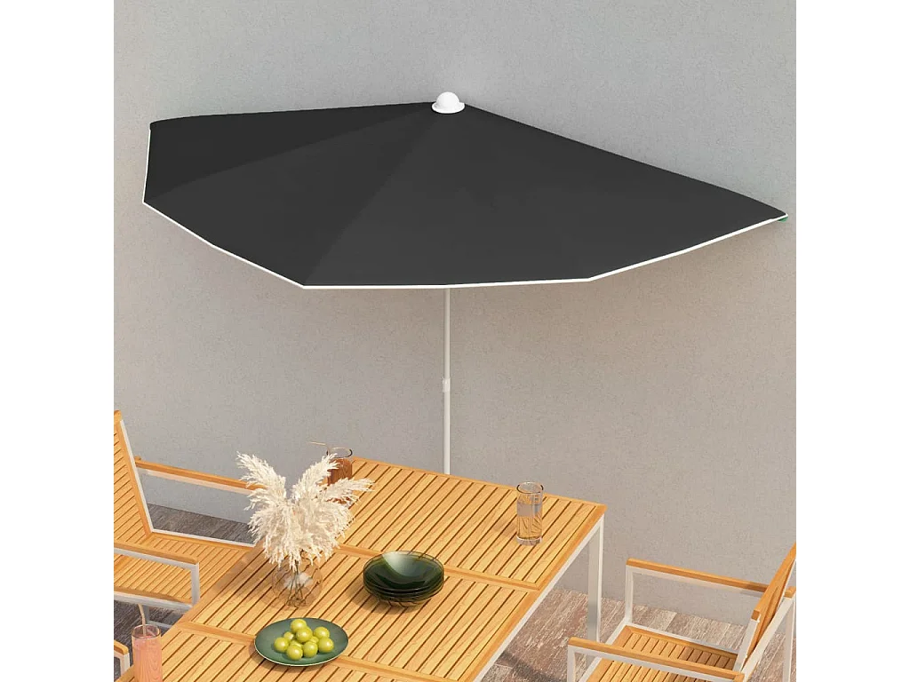 Demi-parasol de jardin avec mât 180x90 Noir