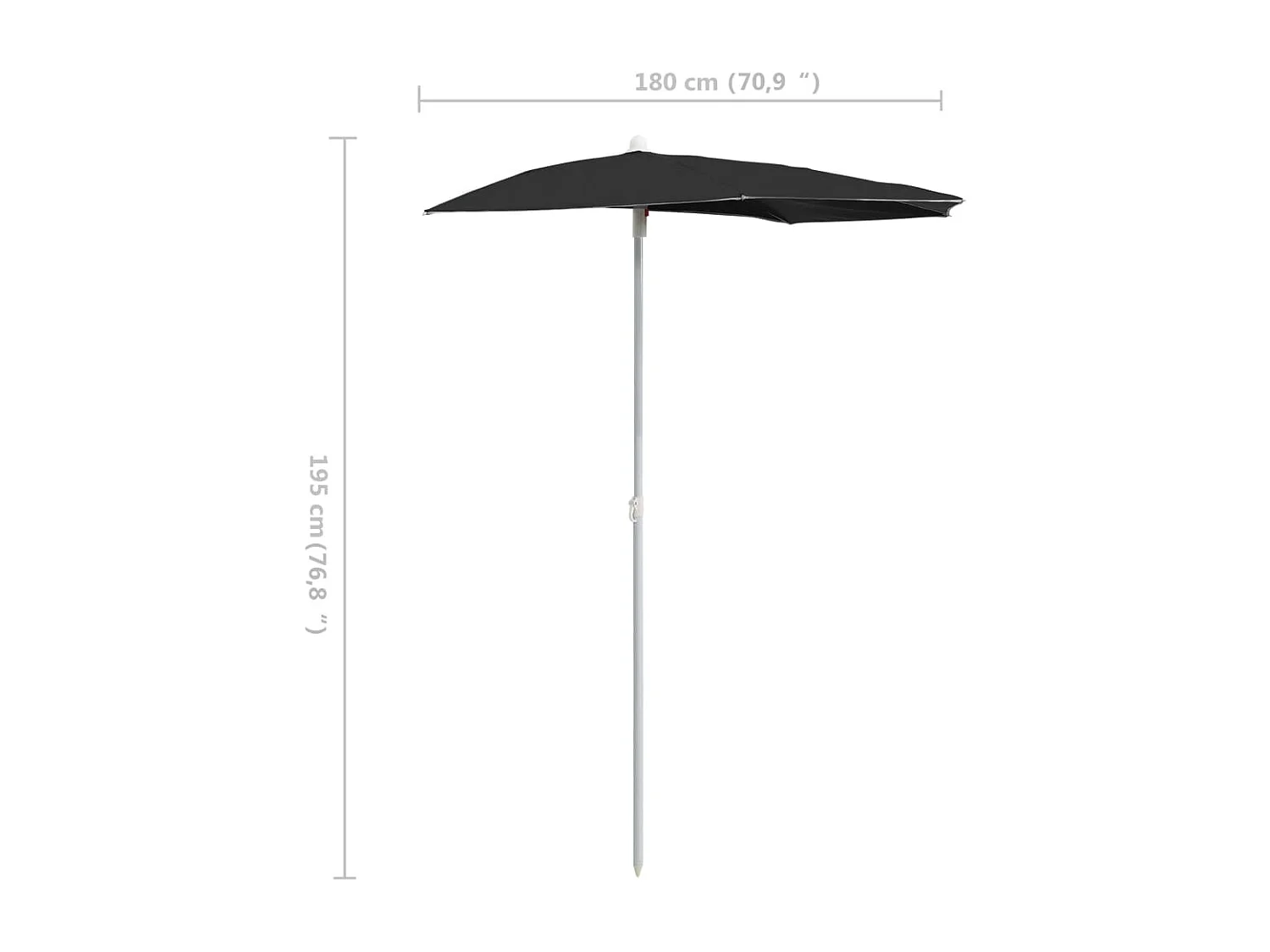 Demi-parasol de jardin avec mât 180x90 Noir