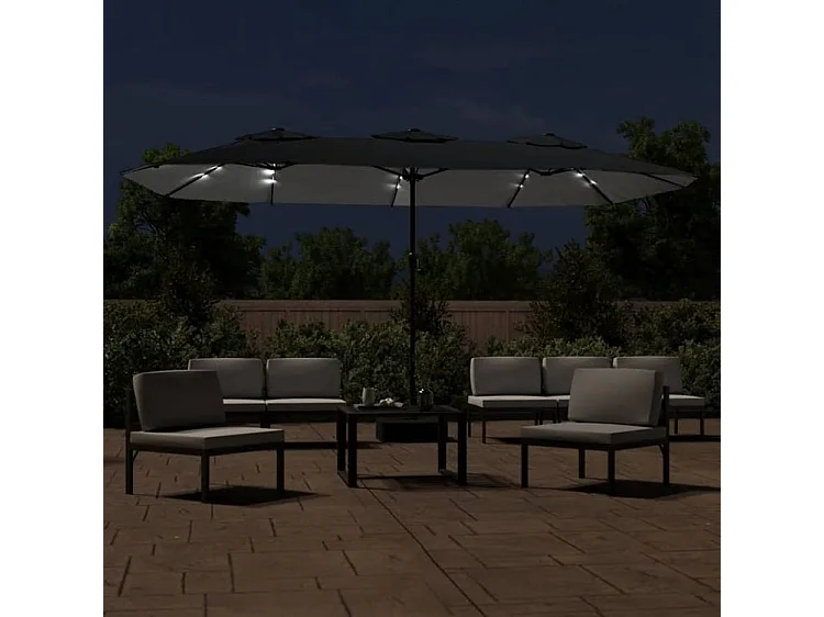 Parasol à double tête avec LED noir 449x245