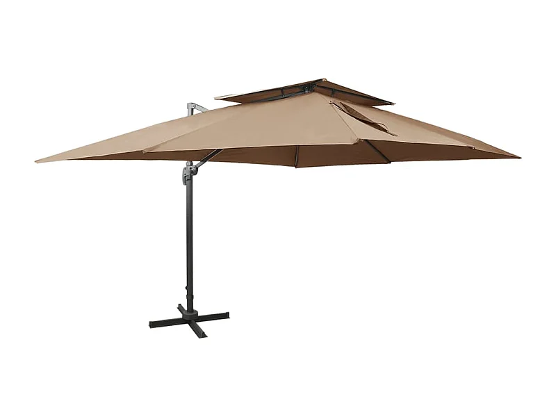 Parasol déporté à double toit Taupe 400x300