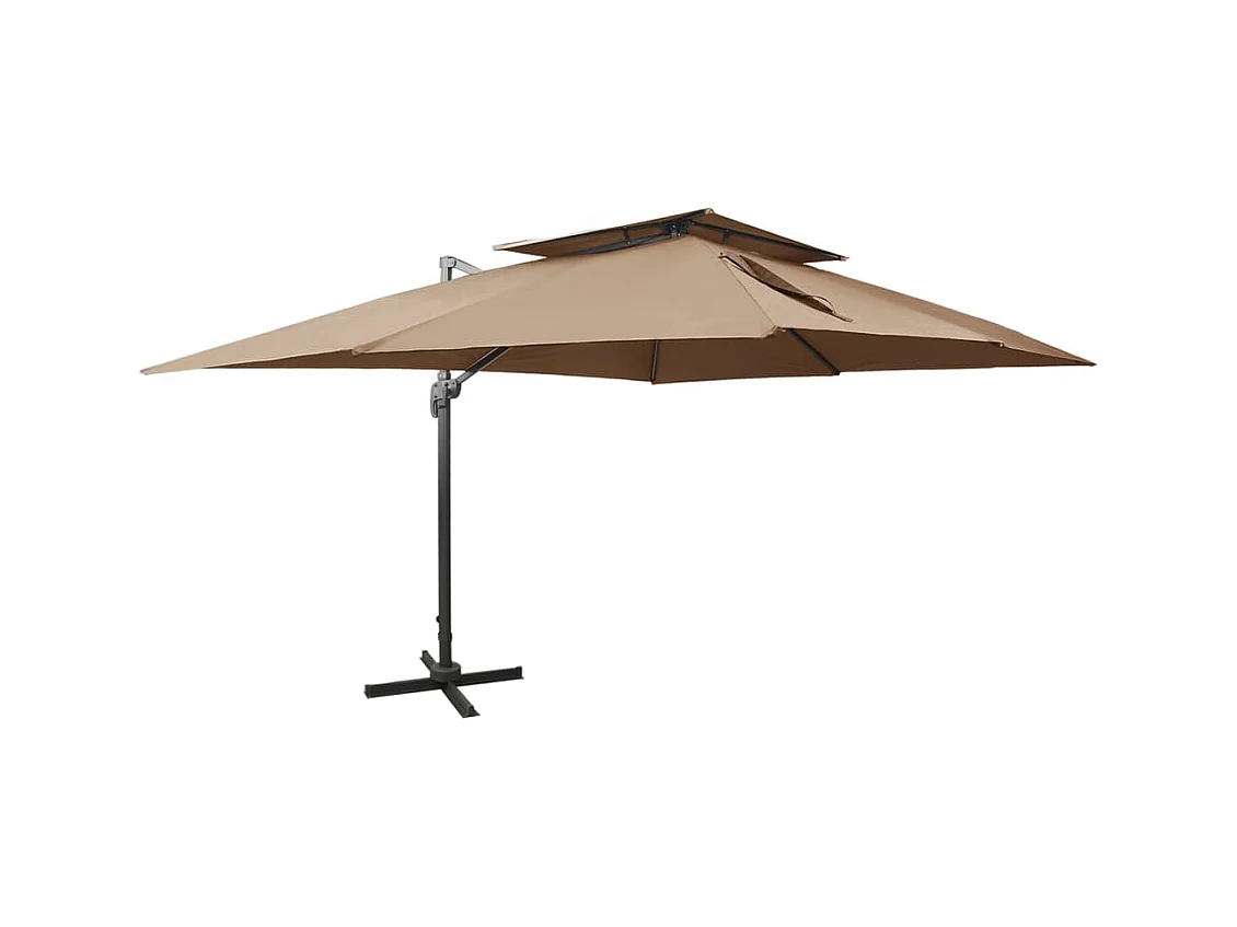 Parasol déporté à double toit Taupe 400x300
